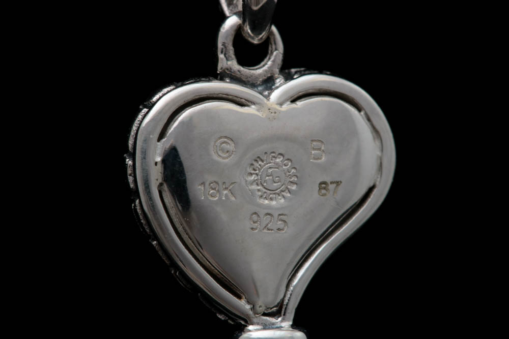 Asch Grossbardt Sterling Silver, 18K Gold, Shell and Agate Key Pendant with Chain