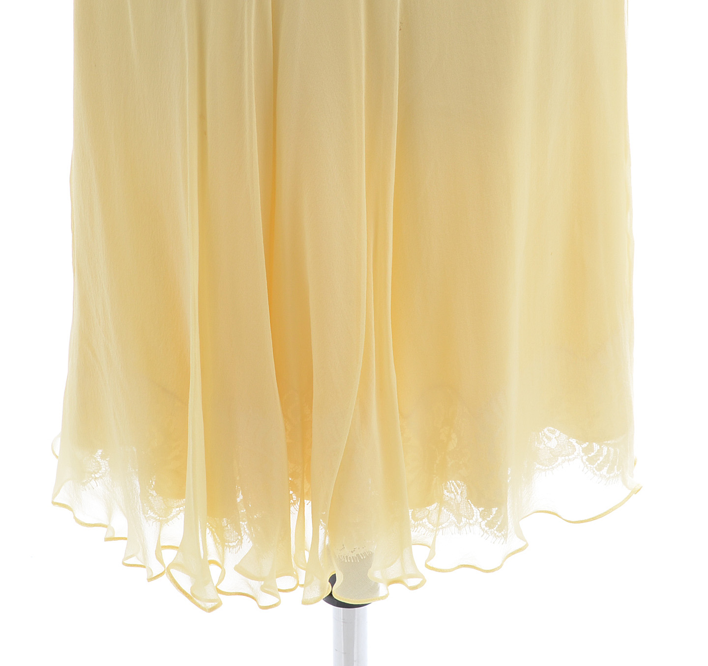Dolce & Gabbana Sleeveless Satin Bustier and Silk Chiffon Skirt in Pale Yellow with Lace Susan Wore Portraying Erica Kane