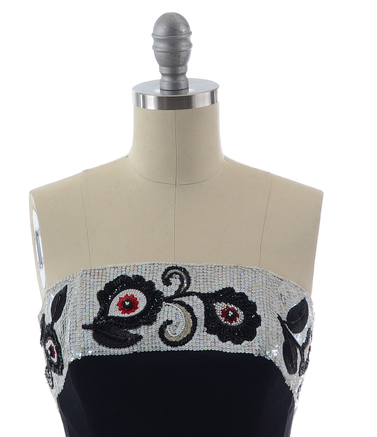 Karl Lagerfeld Formal Ensemble with Sequined Embellished Strapless Bustier Top and Long Black Silk Palazzo Pants