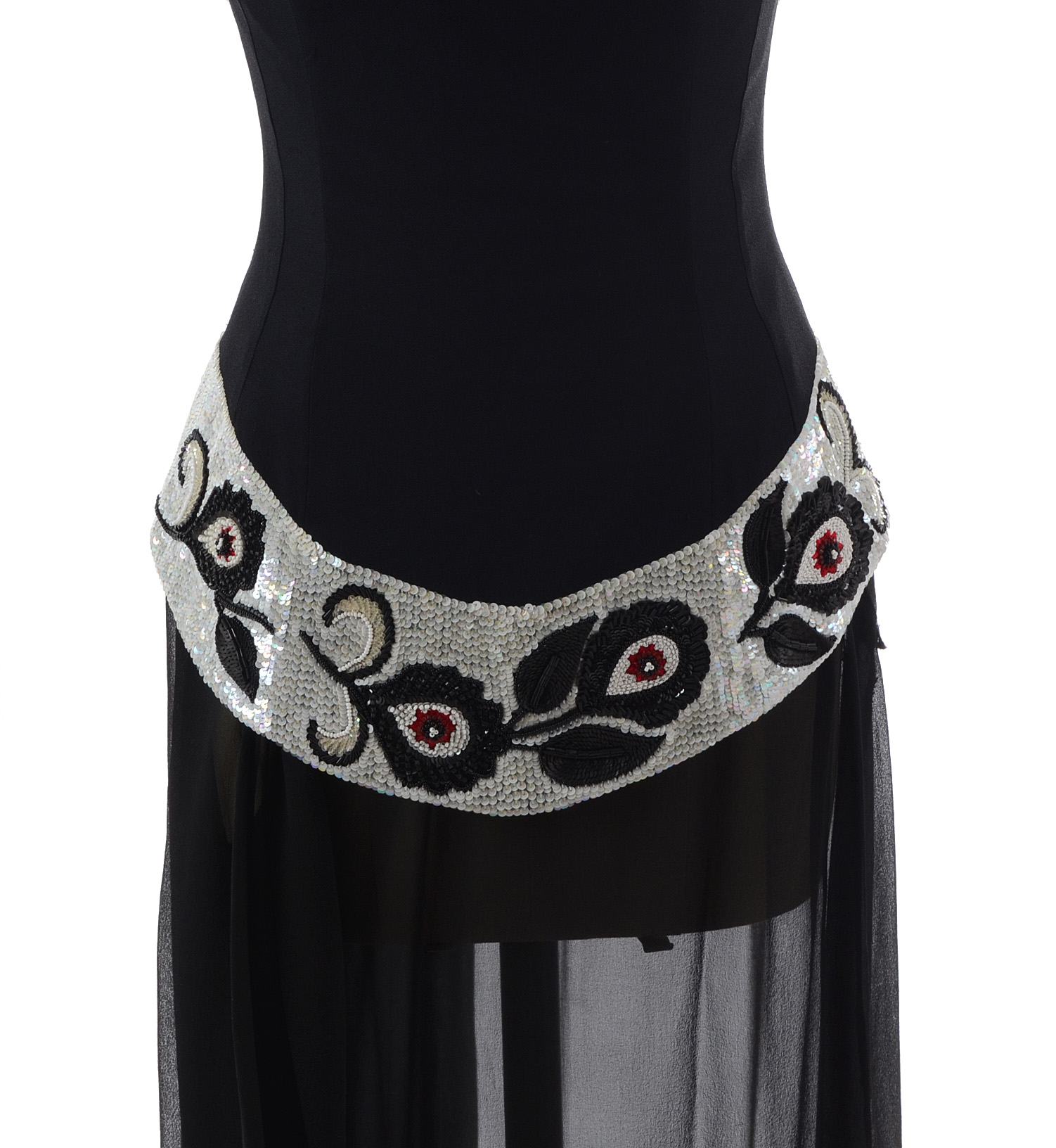 Karl Lagerfeld Formal Ensemble with Sequined Embellished Strapless Bustier Top and Long Black Silk Palazzo Pants