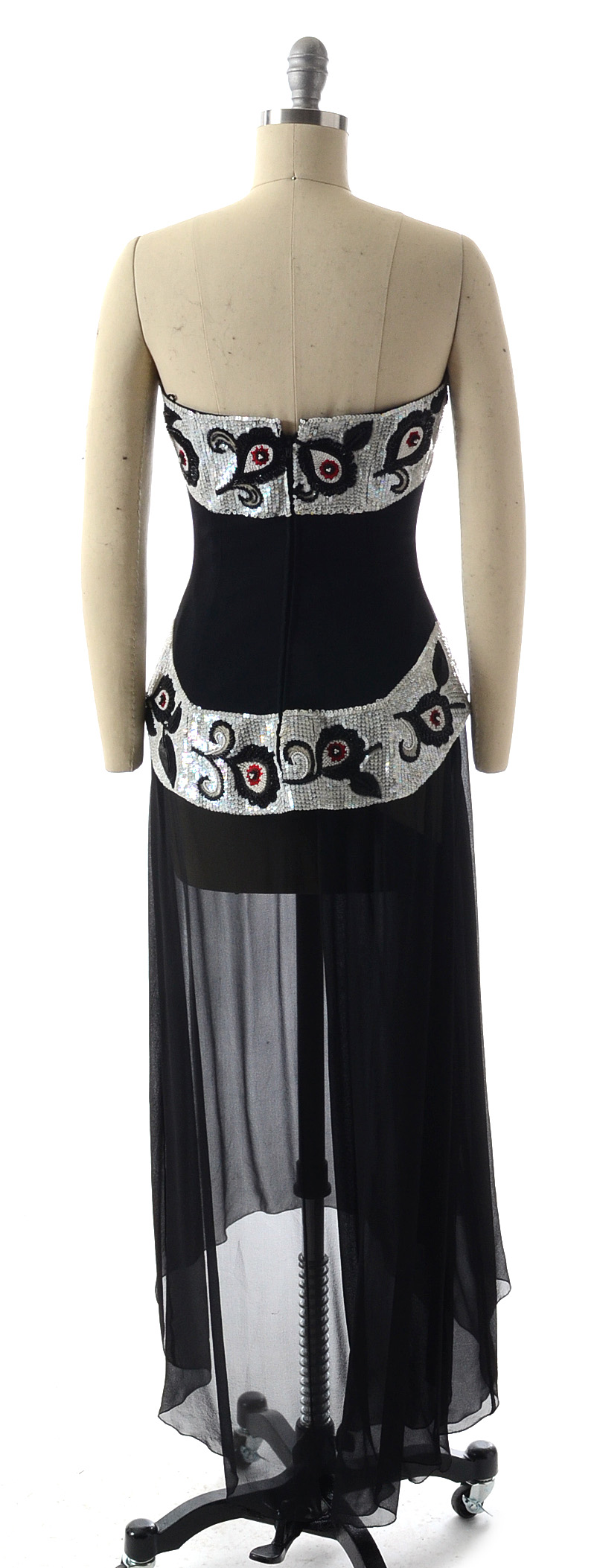 Karl Lagerfeld Formal Ensemble with Sequined Embellished Strapless Bustier Top and Long Black Silk Palazzo Pants
