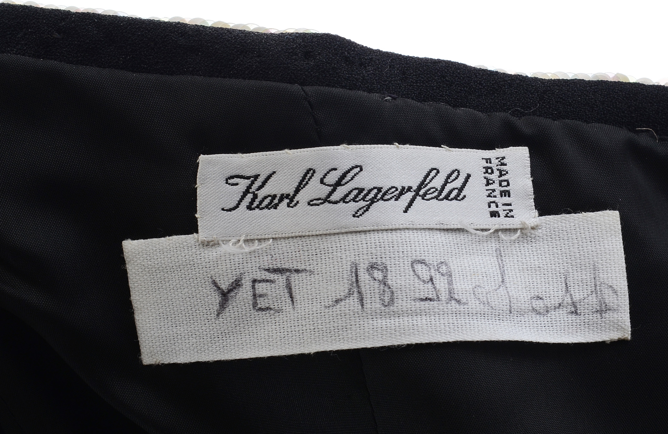 Karl Lagerfeld Formal Ensemble with Sequined Embellished Strapless Bustier Top and Long Black Silk Palazzo Pants