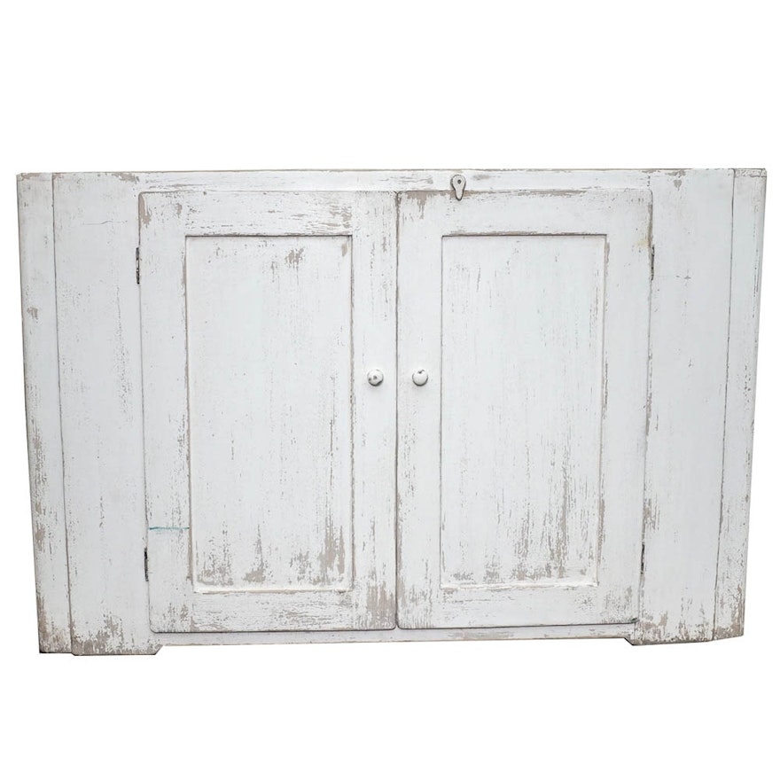 Primitive Painted White Double Door Cabinet