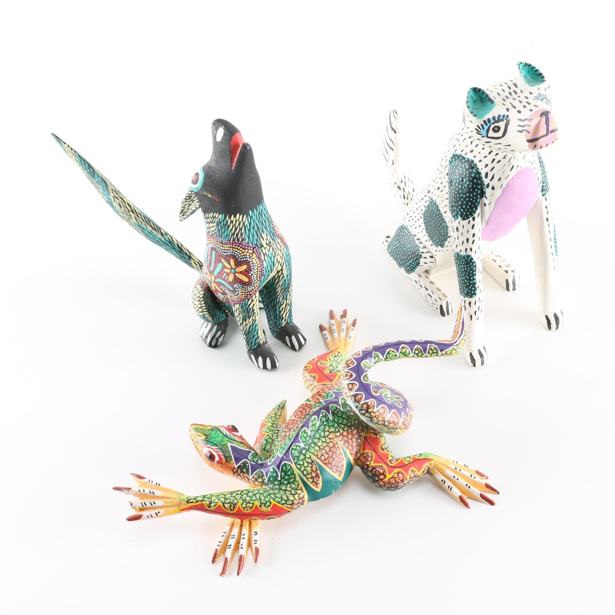 Three Oaxacan Folk Art Animals Wood Carvings
