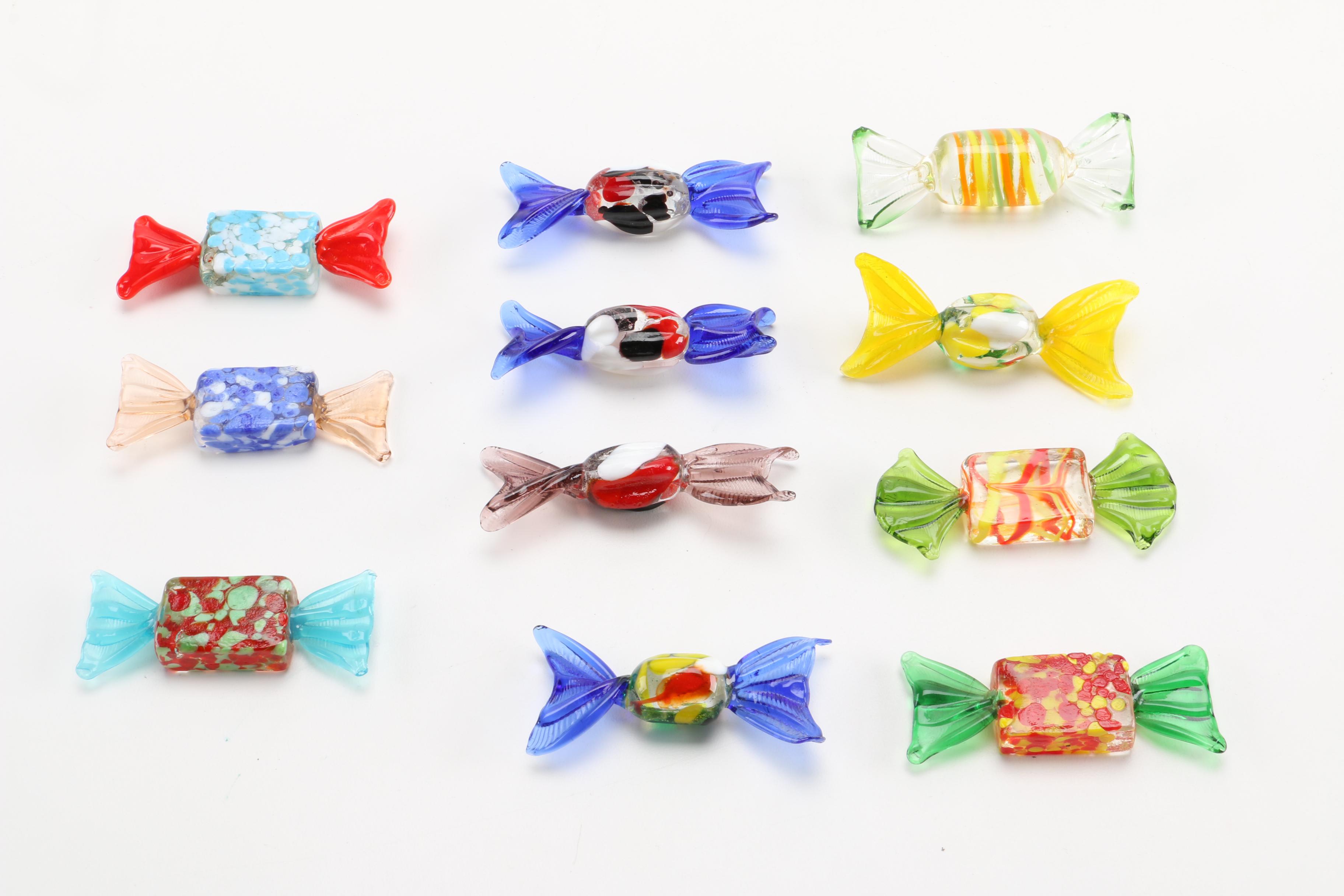 Hand Blown Glass Candy Dish With Glass Candy Collection