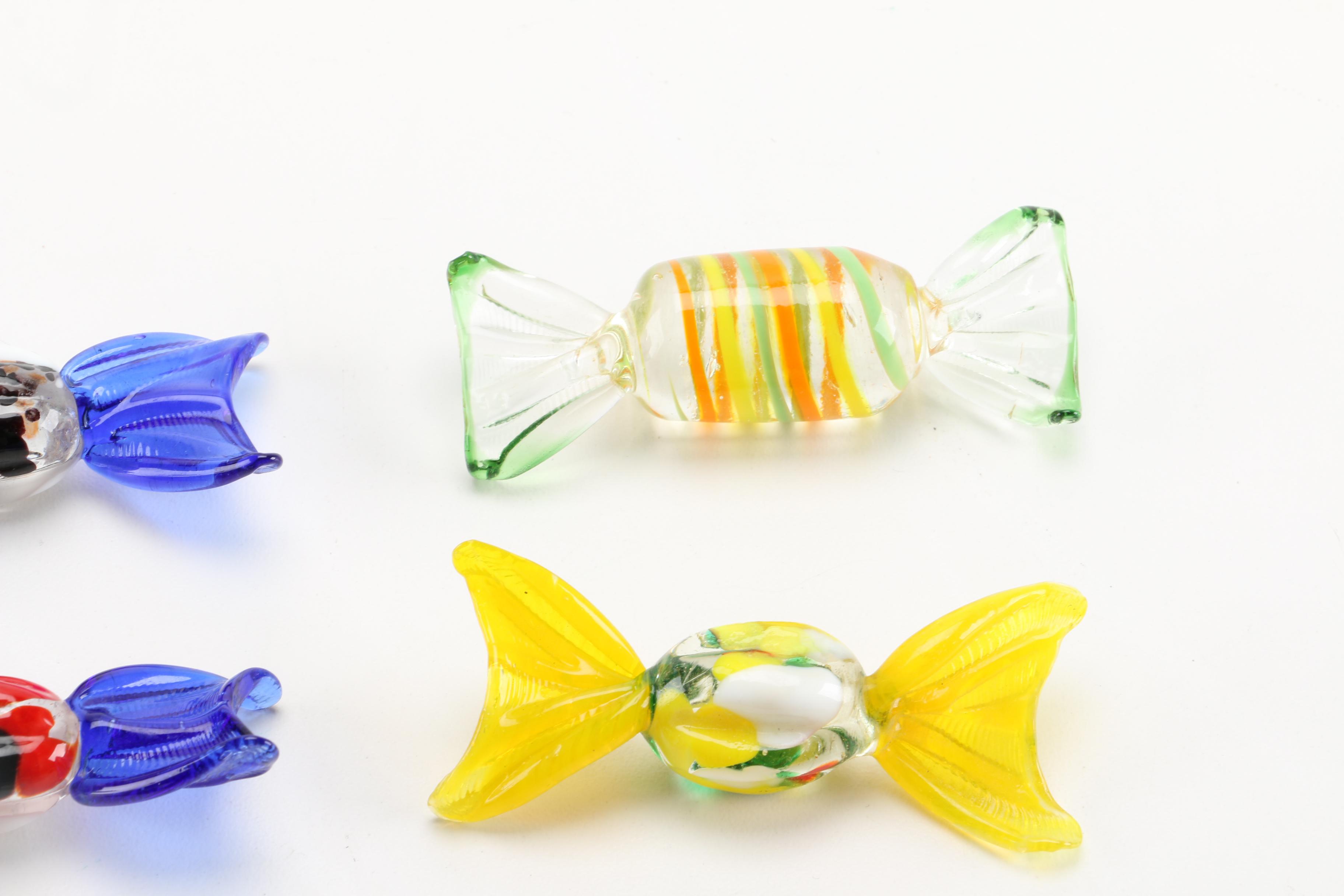 Hand Blown Glass Candy Dish With Glass Candy Collection