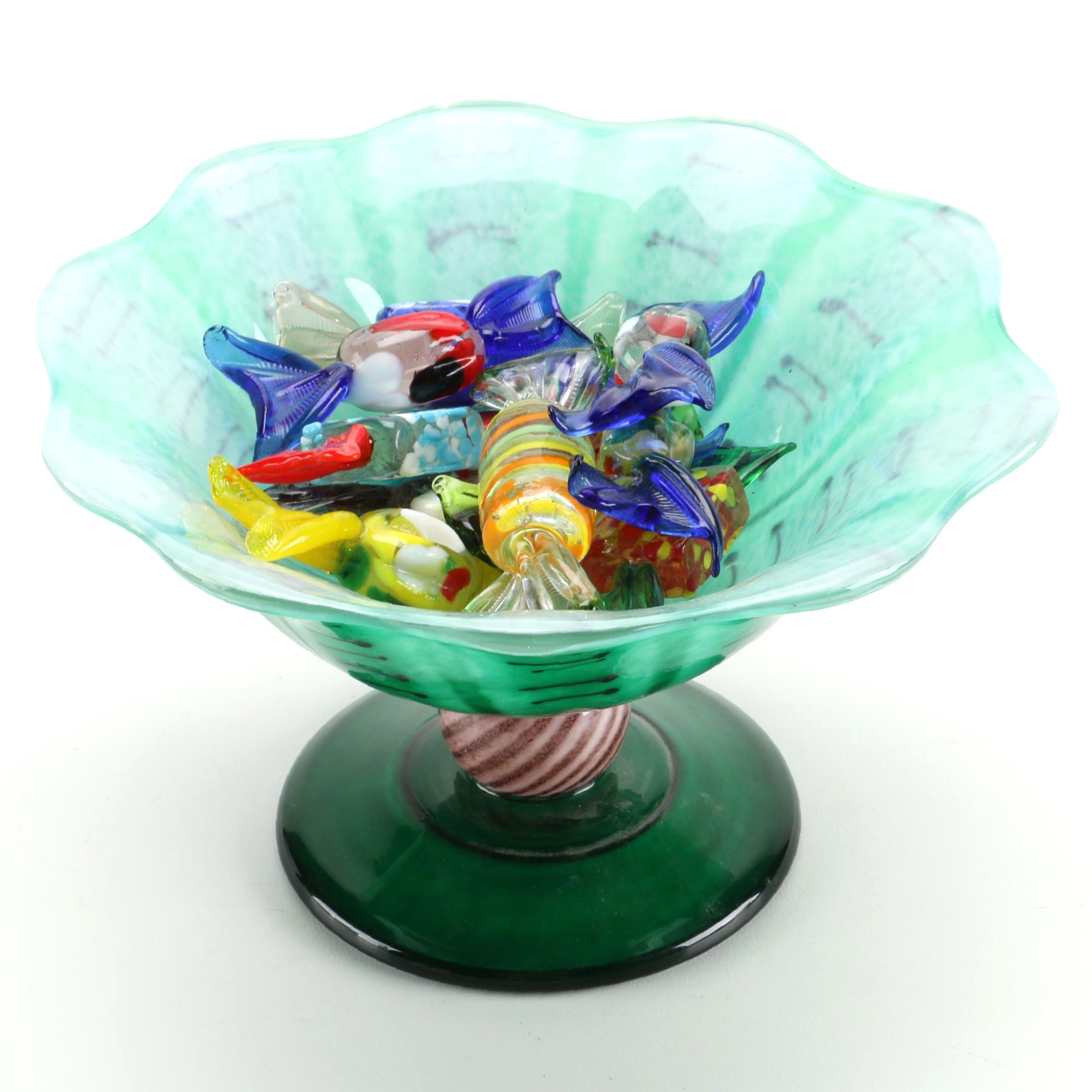 Hand Blown Glass Candy Dish With Glass Candy Collection