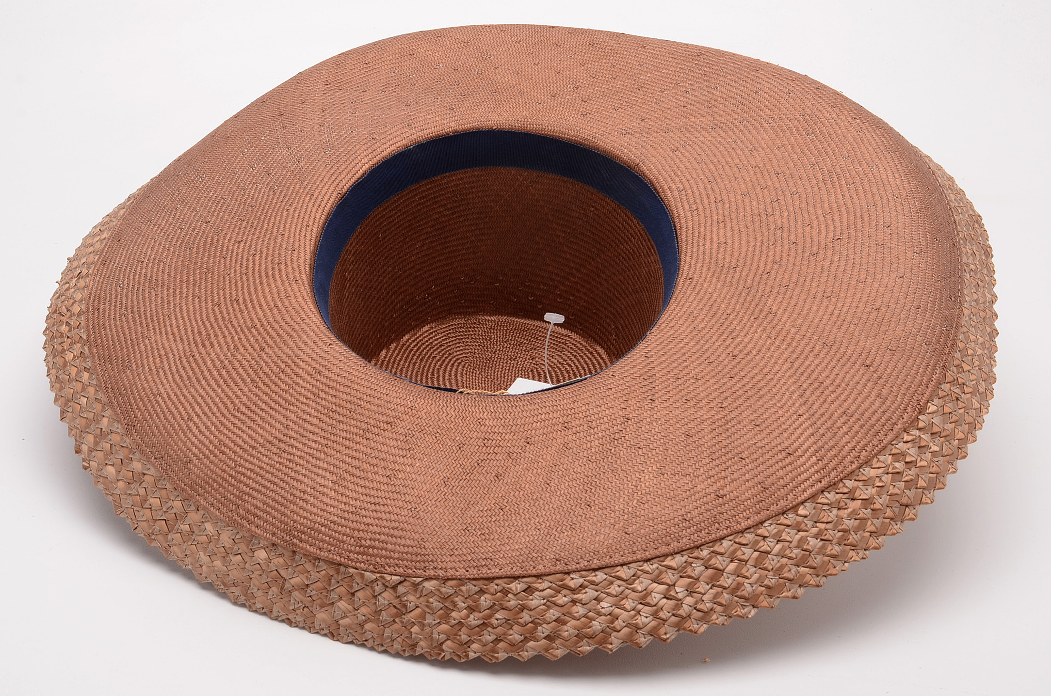 Oscar de la Renta Fine Millinery Woven Cellophane, Raffia and Linen Hat in Mocha