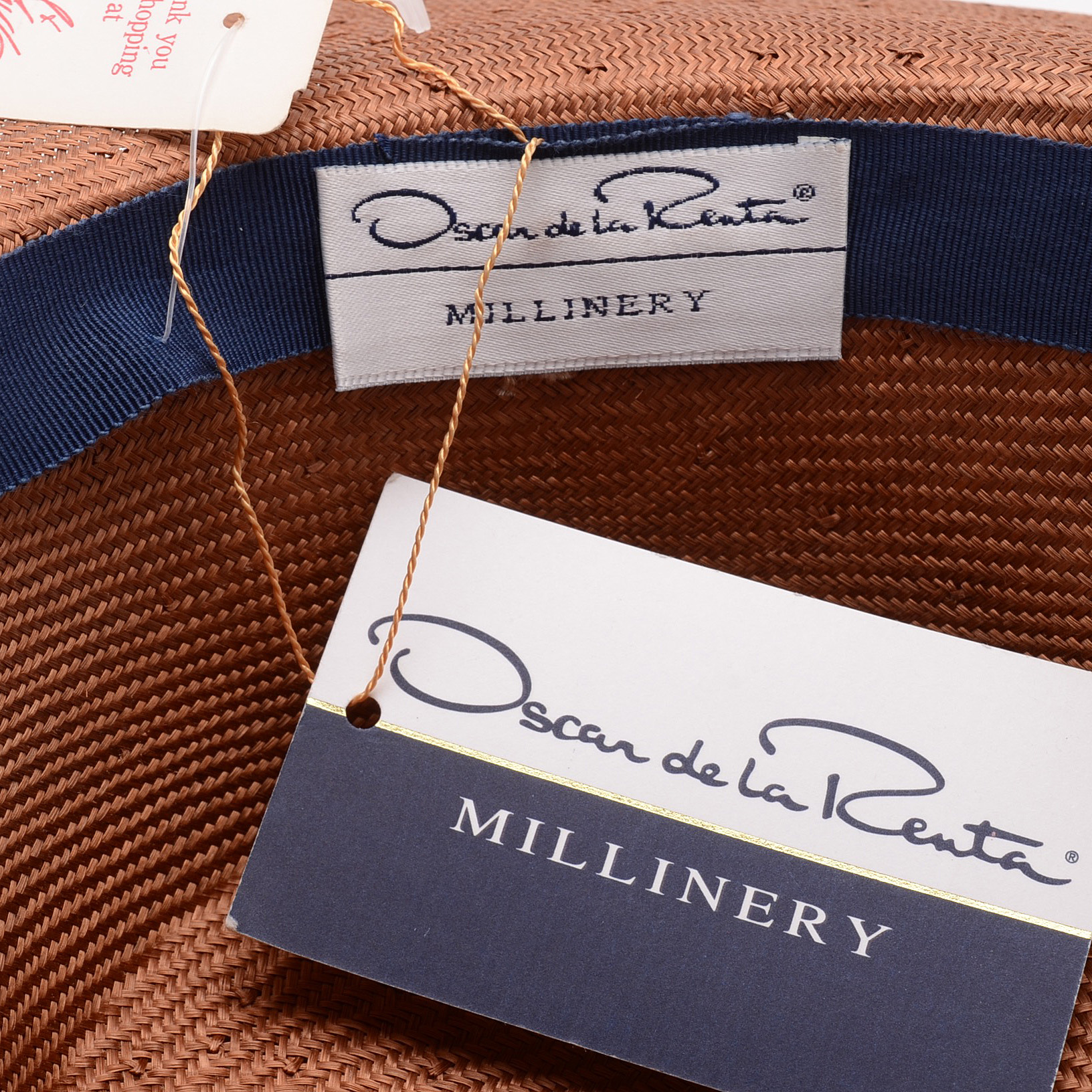 Oscar de la Renta Fine Millinery Woven Cellophane, Raffia and Linen Hat in Mocha