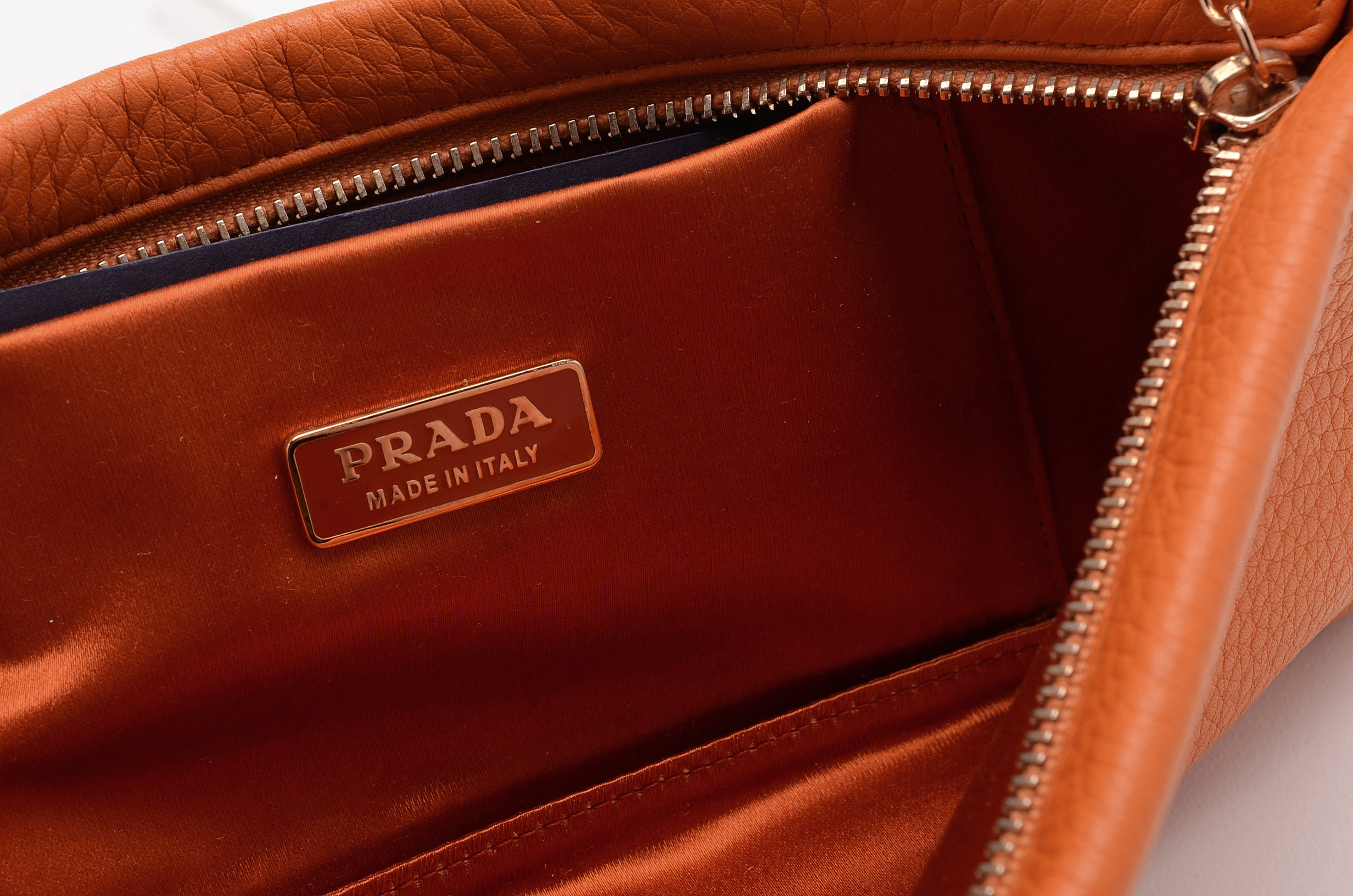 2001 Prada Orange Daino Leather Clutch