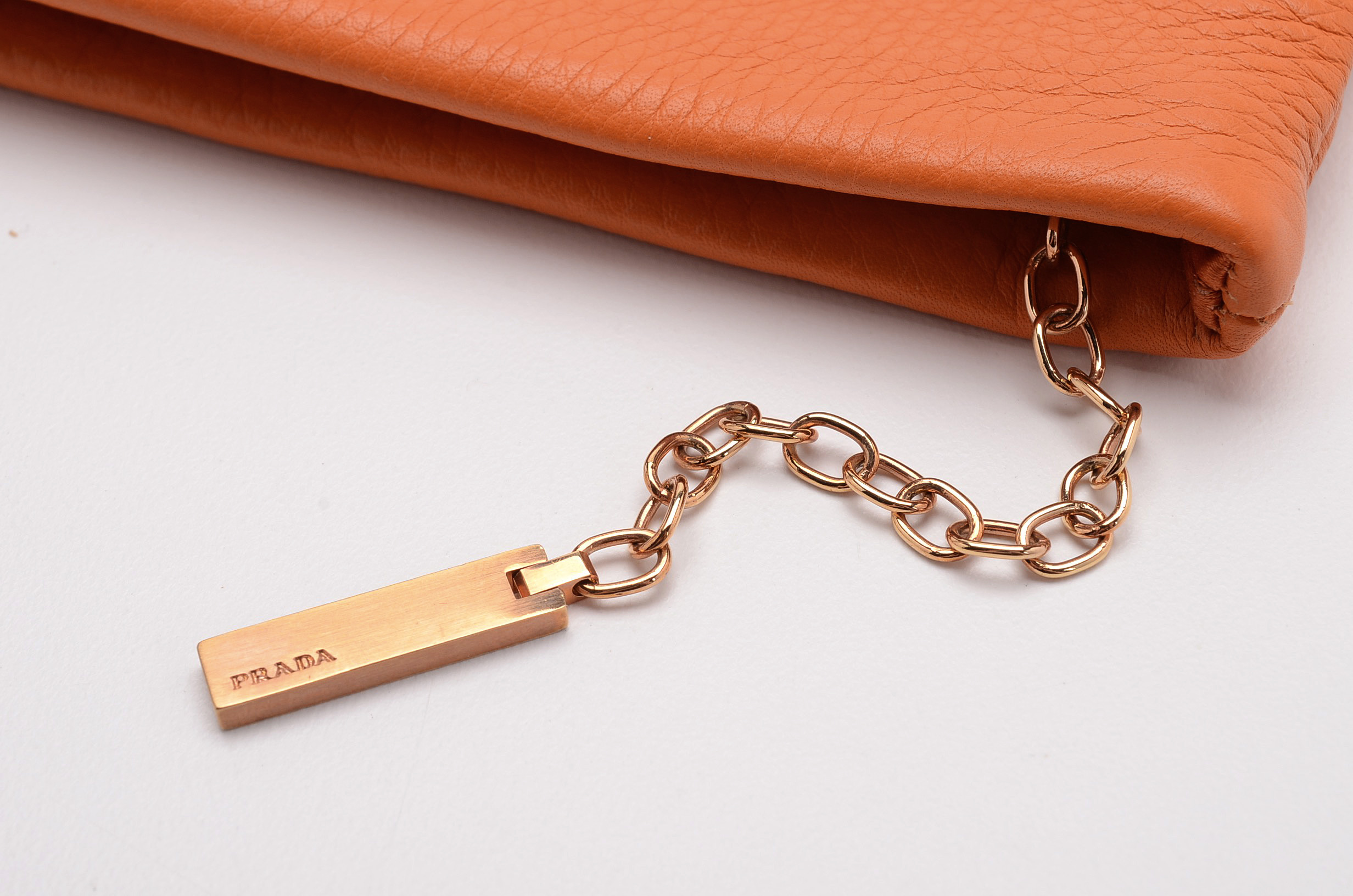 2001 Prada Orange Daino Leather Clutch