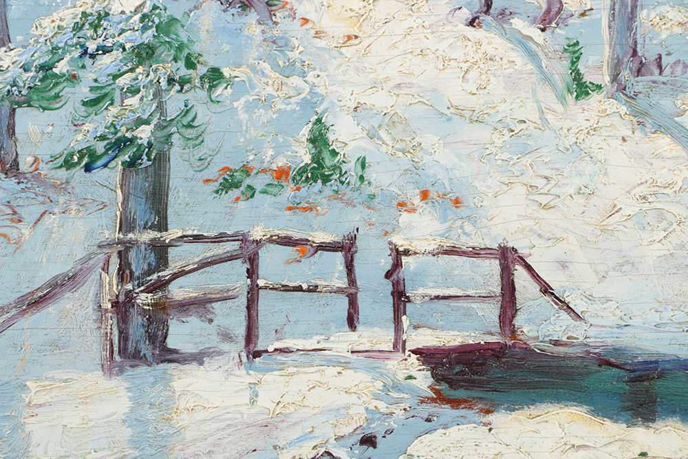 Wallace Howard Oil Painting on Board Wintry Landscape
