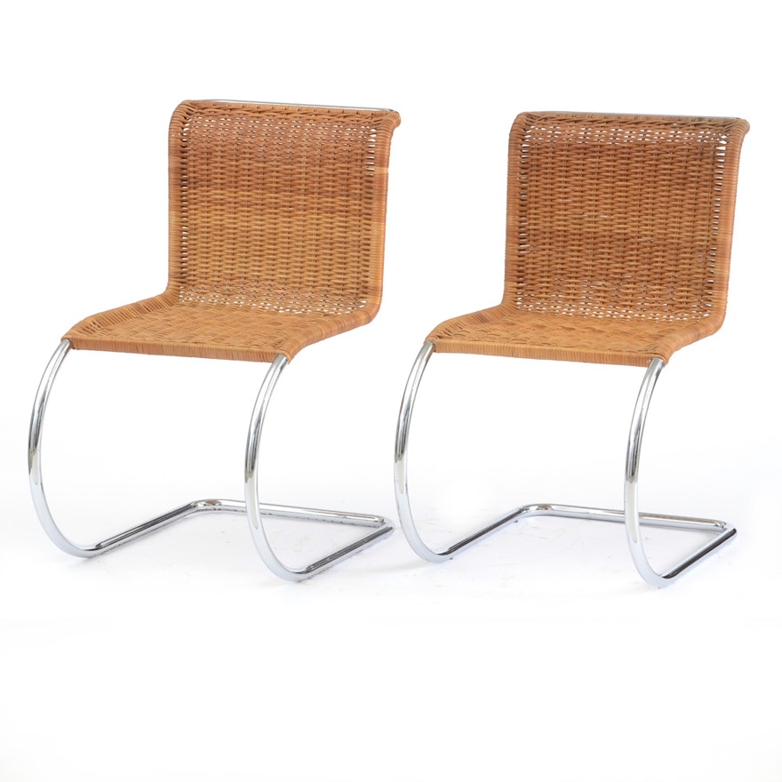 Pair of Mies Van Der Rohe MR Wicker Side Chairs