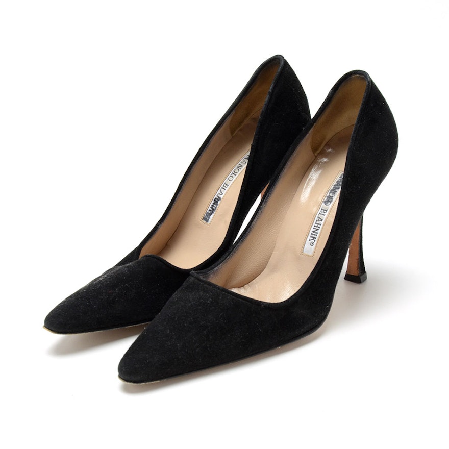 Manolo Blahnik Black Suede Leather Dress Pumps