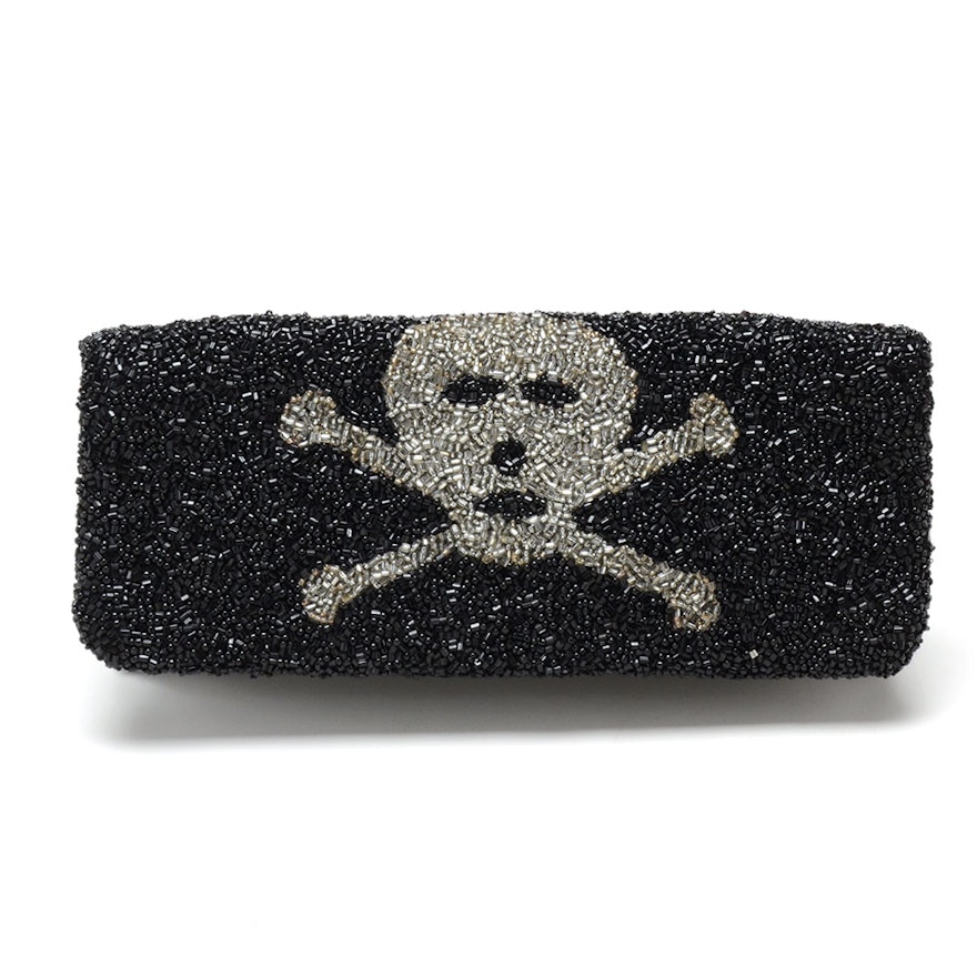 Moyna Skull and Crossbones Beaded Fold-Over Clutch