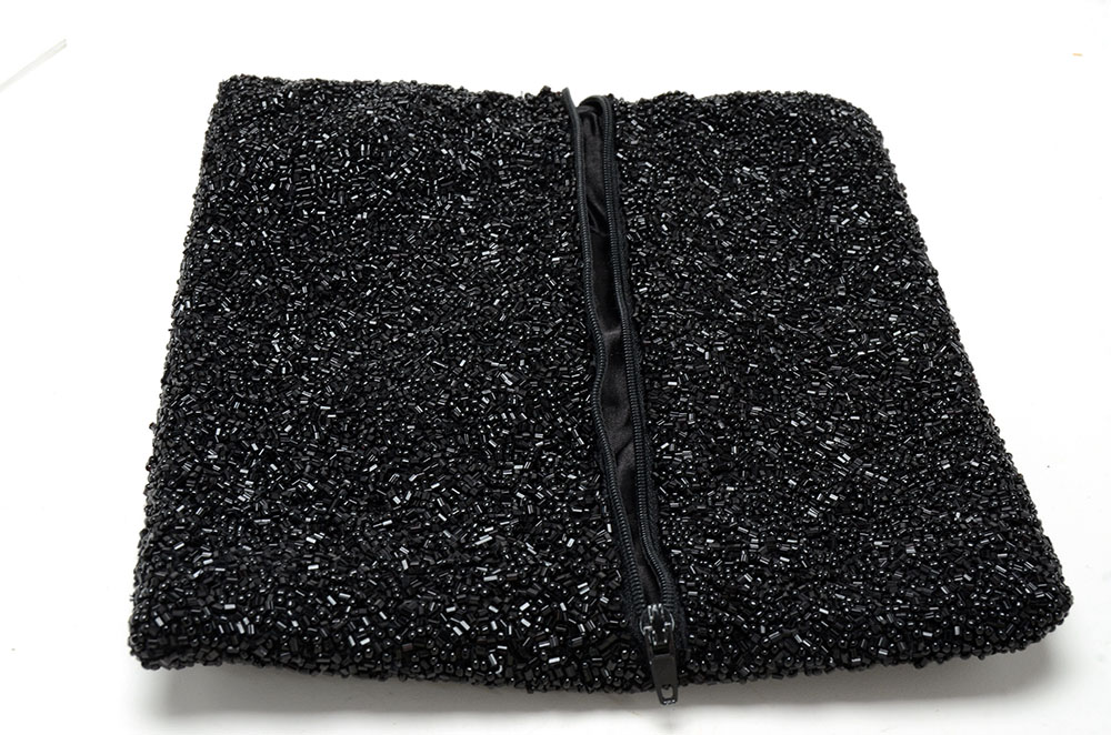 Moyna Skull and Crossbones Beaded Fold-Over Clutch