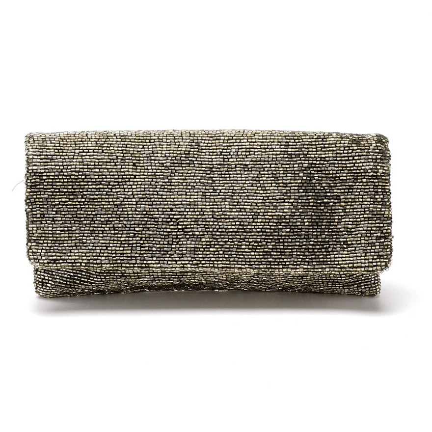 Moyna Silver Beaded Foldover Clutch