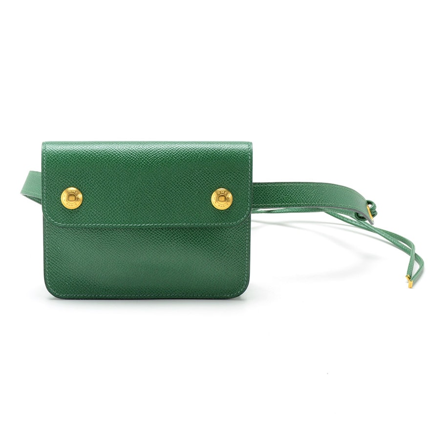 Hermès Green Leather Pouch Fanny Pack Belt with Signature Snaps