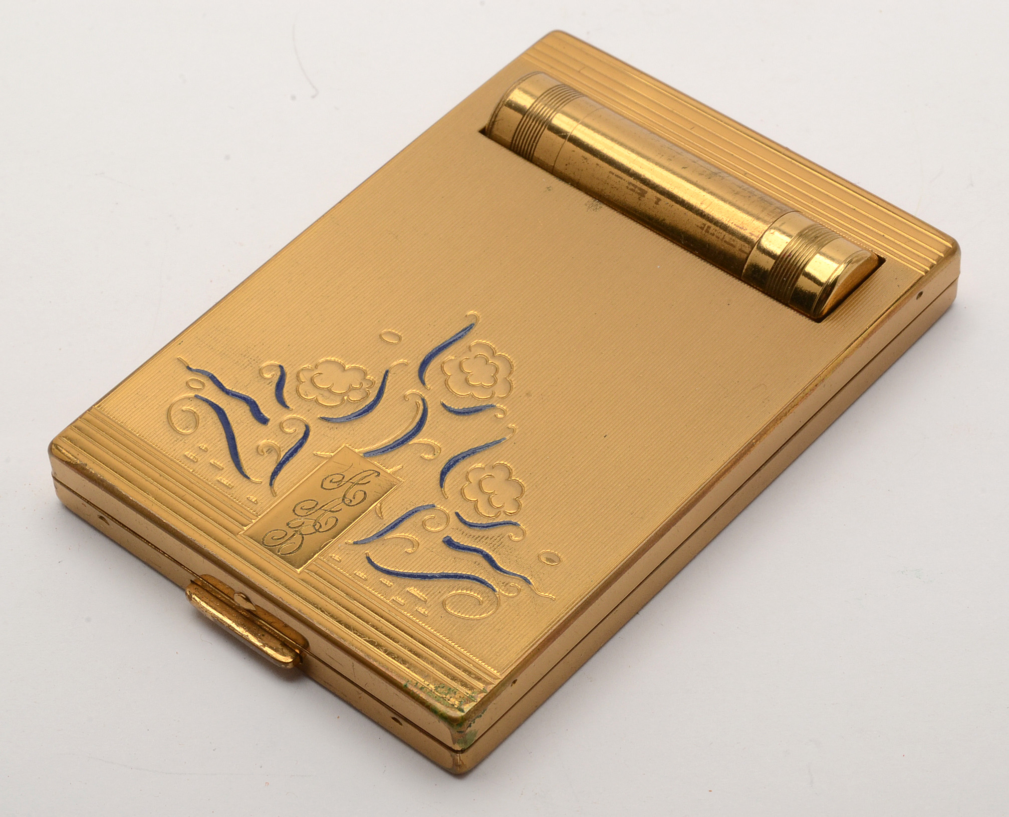 Pairing of Vintage Gold-Tone Makeup Compacts Including Lentheric