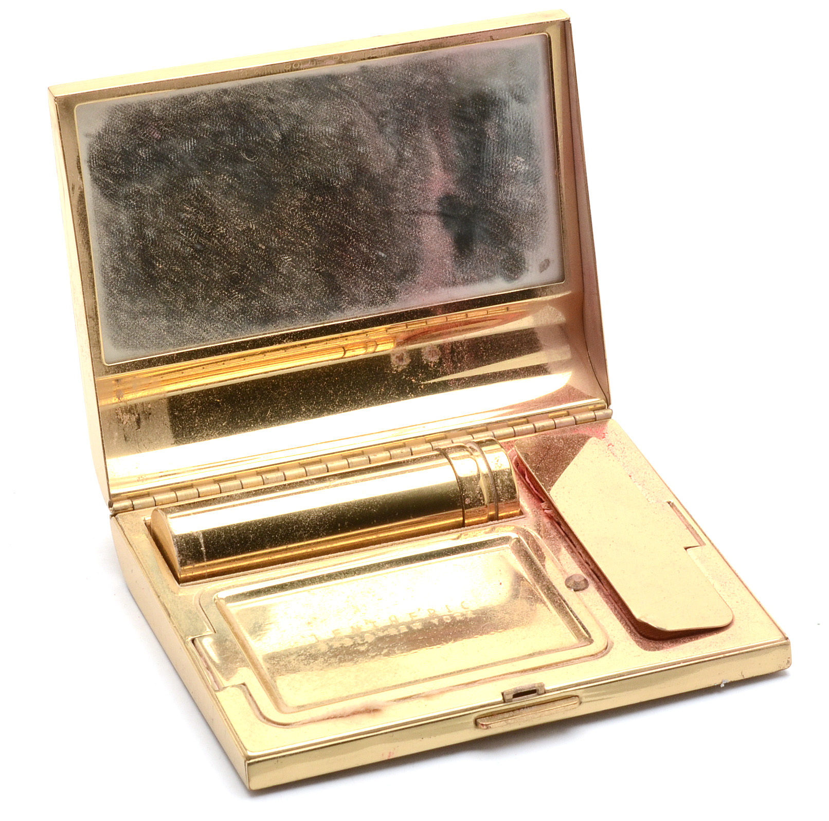 Pairing of Vintage Gold-Tone Makeup Compacts Including Lentheric