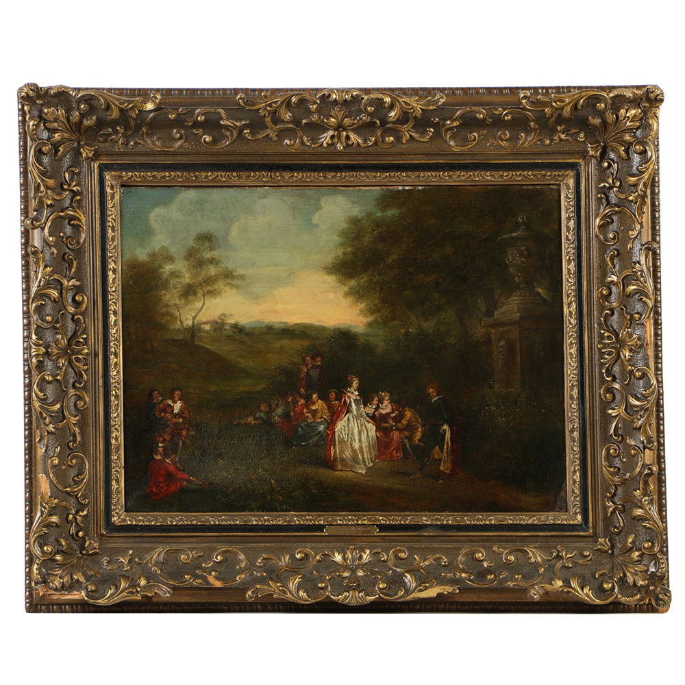Early 19th Century Oil Painting on Canvas in the manner of Jean-Antoine Watteau