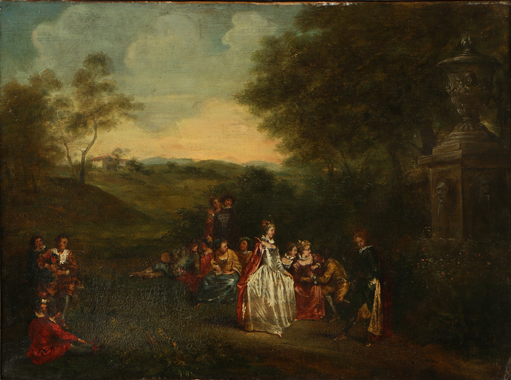 Early 19th Century Oil Painting on Canvas in the manner of Jean-Antoine Watteau