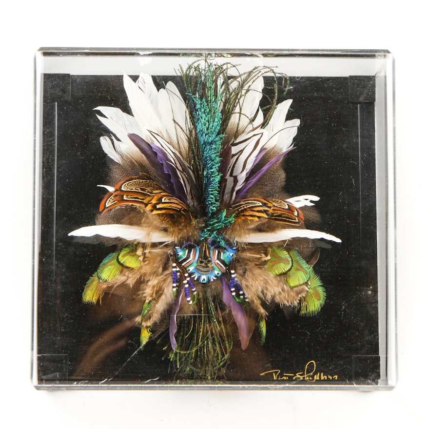 Robert Shields Signed Feathered Mask in a Box