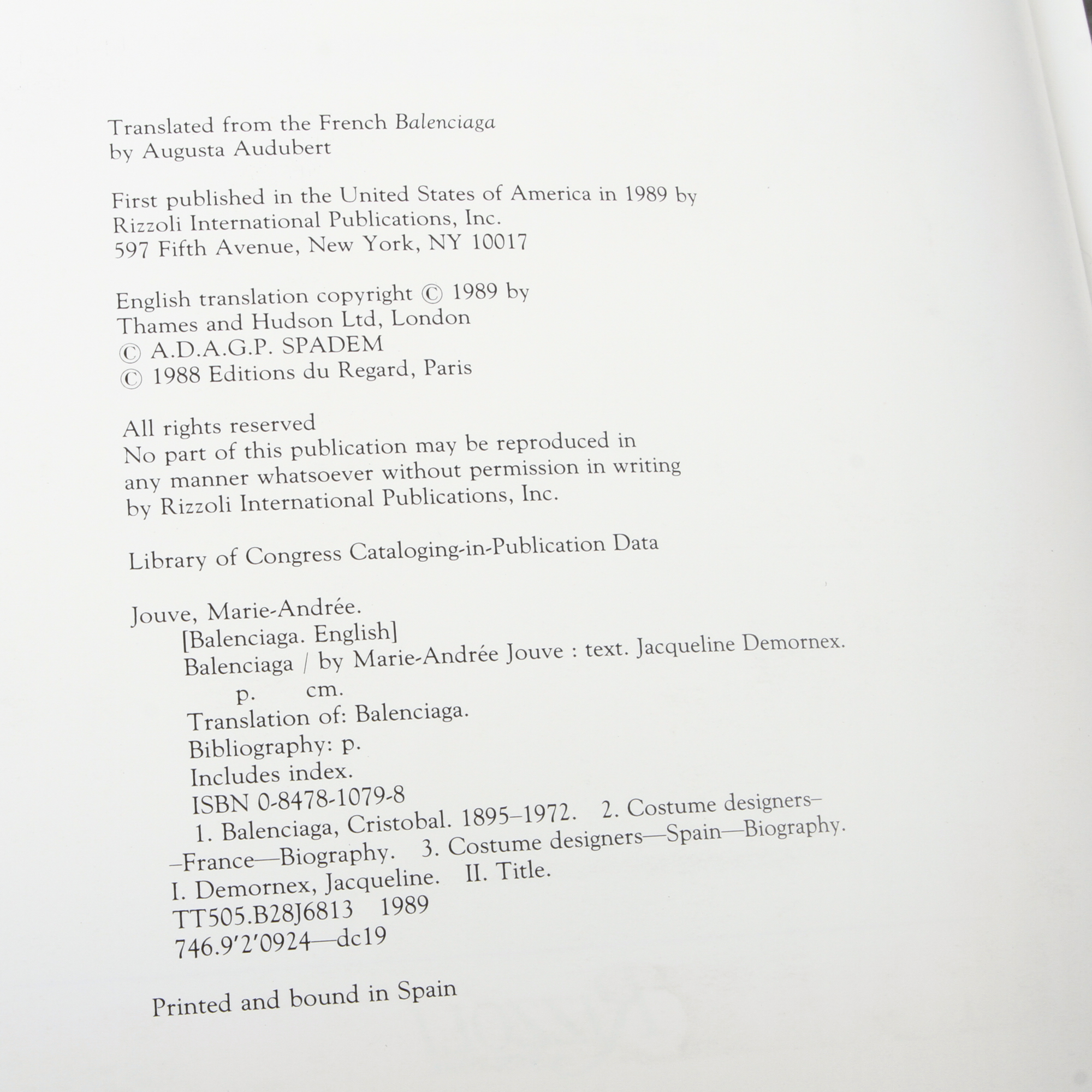 "Balenciaga" by Marie-Andree Jouve and Jacqueline Demornex