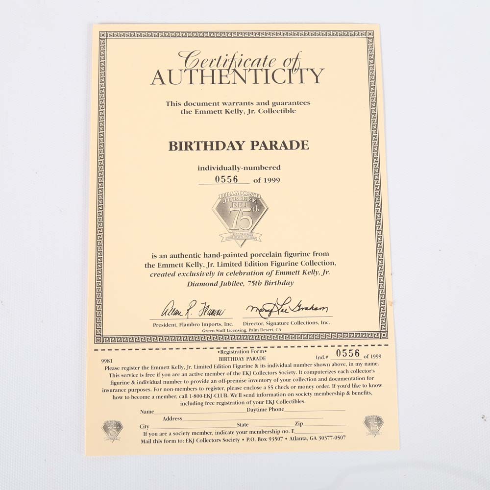 Signed Emmett Kelly Jr. "Birthday Parade" Limited Edition Figurine