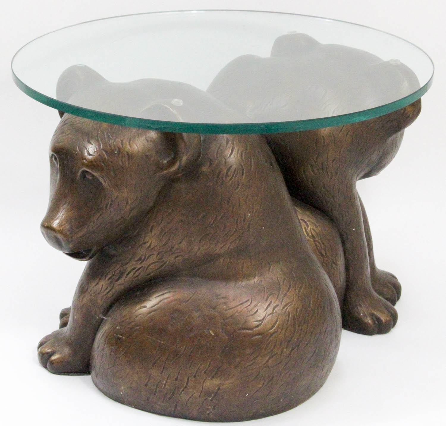 Presidential Furniture Co. Glass Top Coffee Table With Bear Cub Base