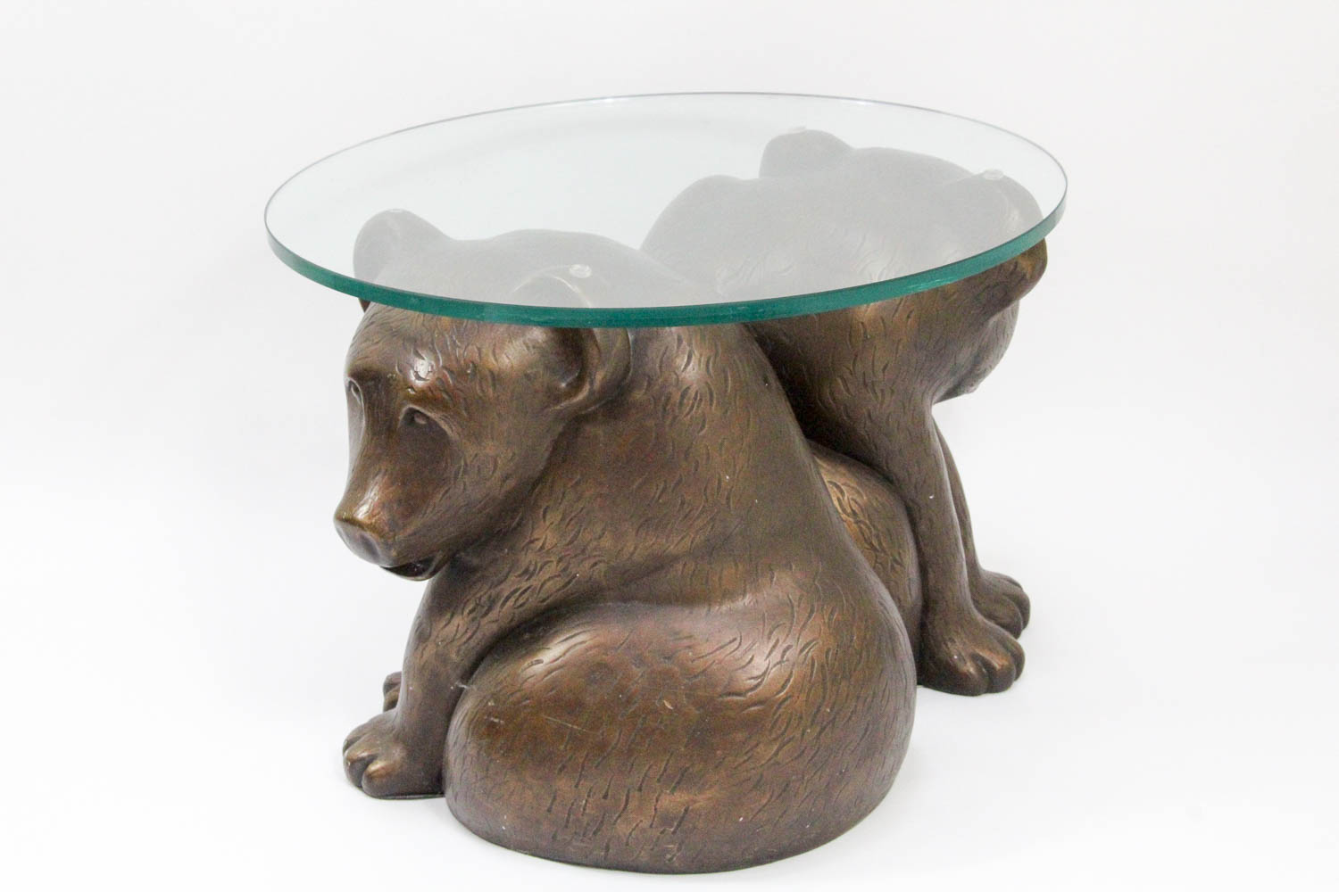 Presidential Furniture Co. Glass Top Coffee Table With Bear Cub Base