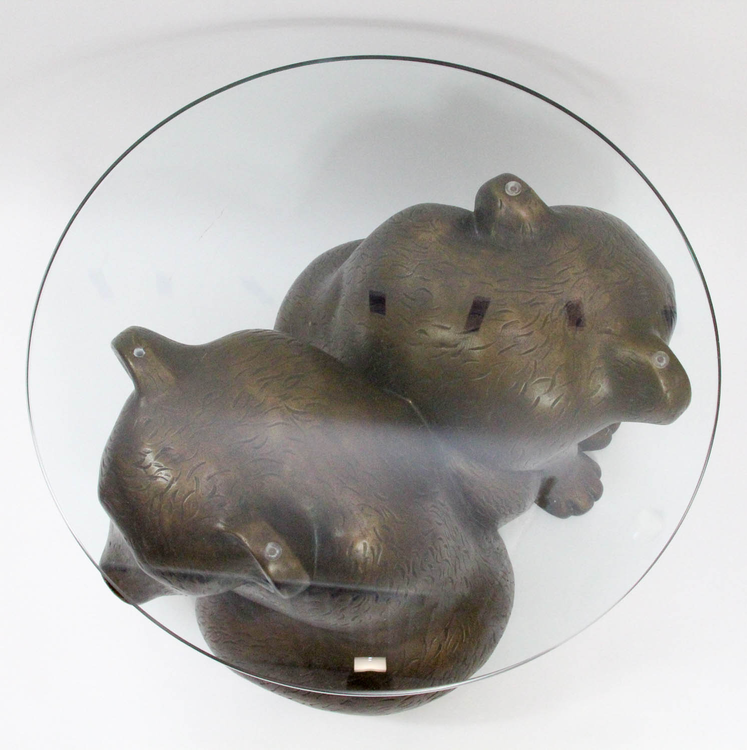 Presidential Furniture Co. Glass Top Coffee Table With Bear Cub Base