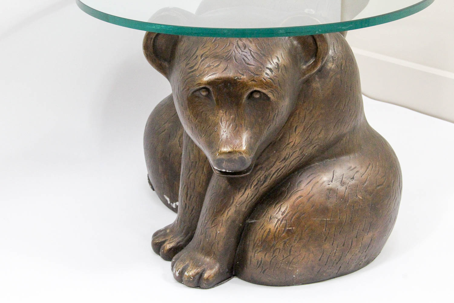Presidential Furniture Co. Glass Top Coffee Table With Bear Cub Base