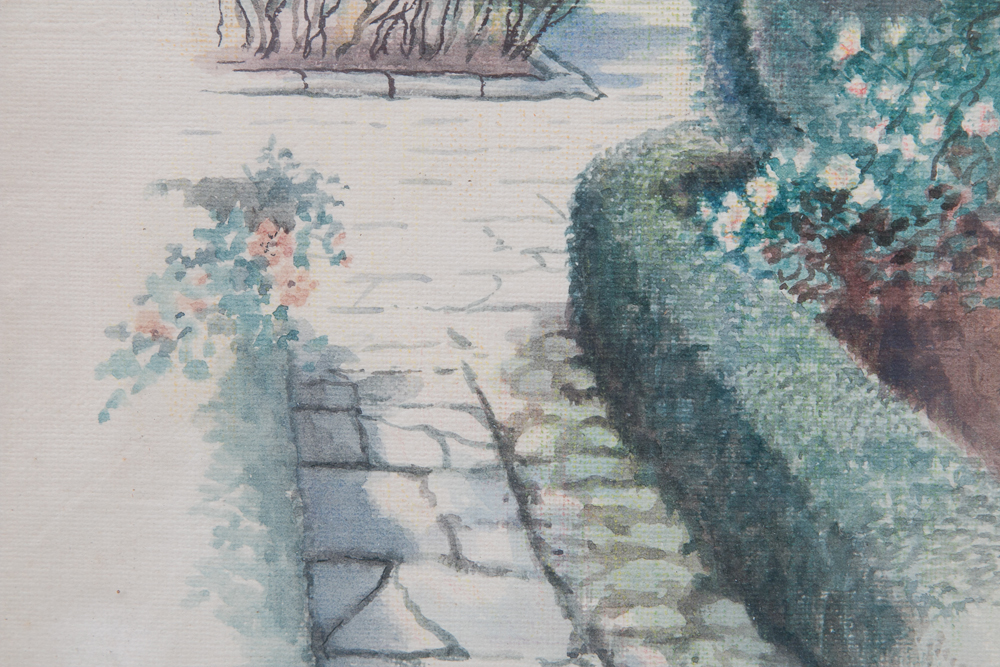 Dorothy Buckley Signed Watercolor "Ann Hathaway's Cottage - Up the Garden Path"