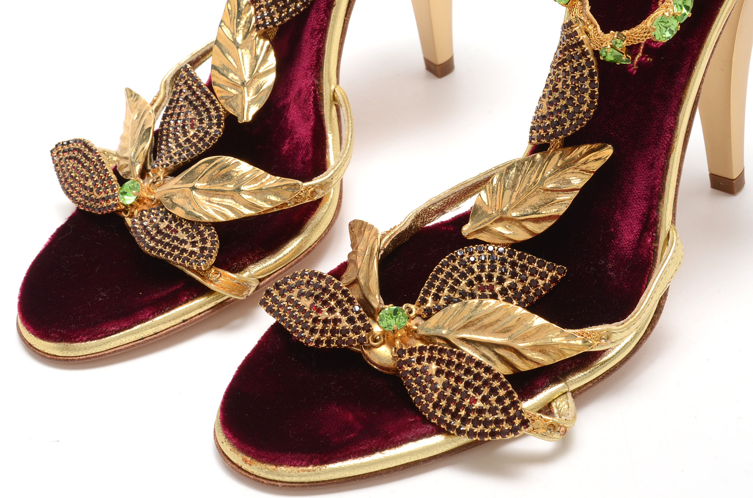 Roberto Cavalli Gold Metallic Leather Sling Back Dress Sandals Embellished with Swarovski Crystals