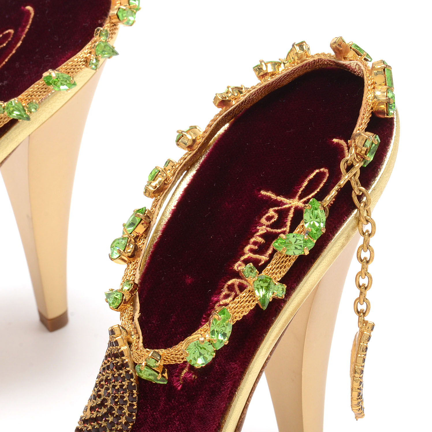 Roberto Cavalli Gold Metallic Leather Sling Back Dress Sandals Embellished with Swarovski Crystals