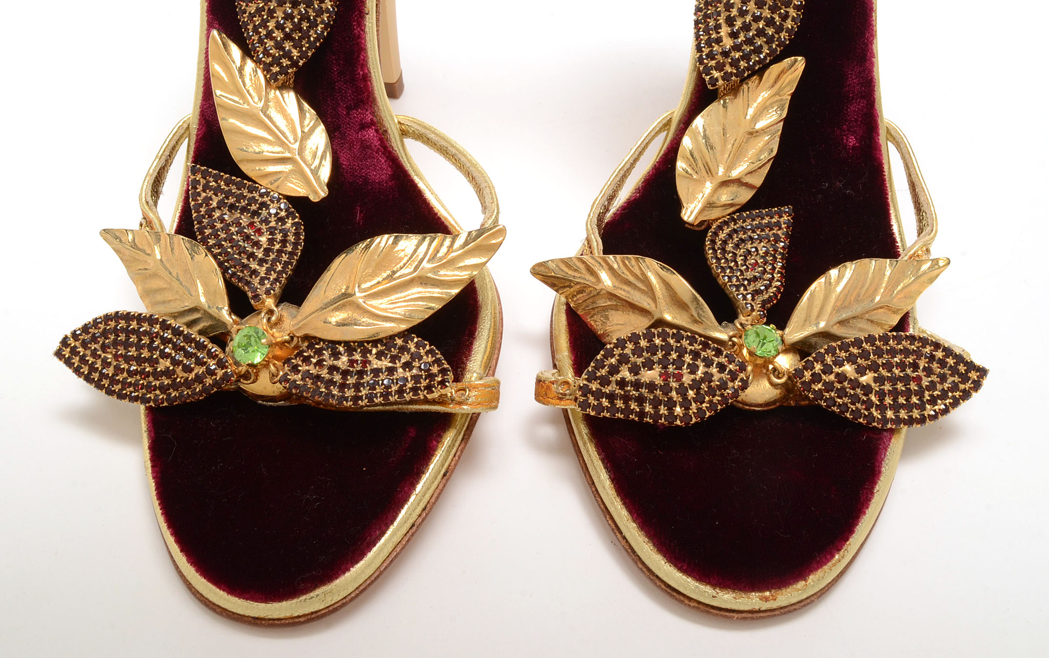 Roberto Cavalli Gold Metallic Leather Sling Back Dress Sandals Embellished with Swarovski Crystals