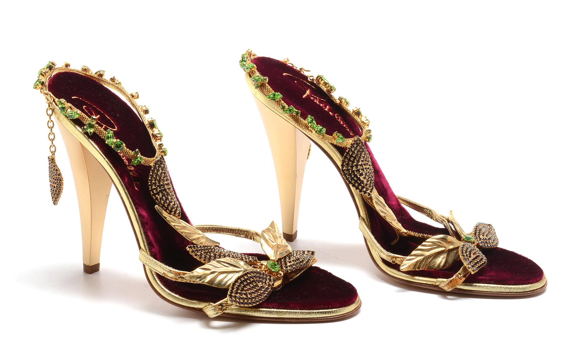 Roberto Cavalli Gold Metallic Leather Sling Back Dress Sandals Embellished with Swarovski Crystals