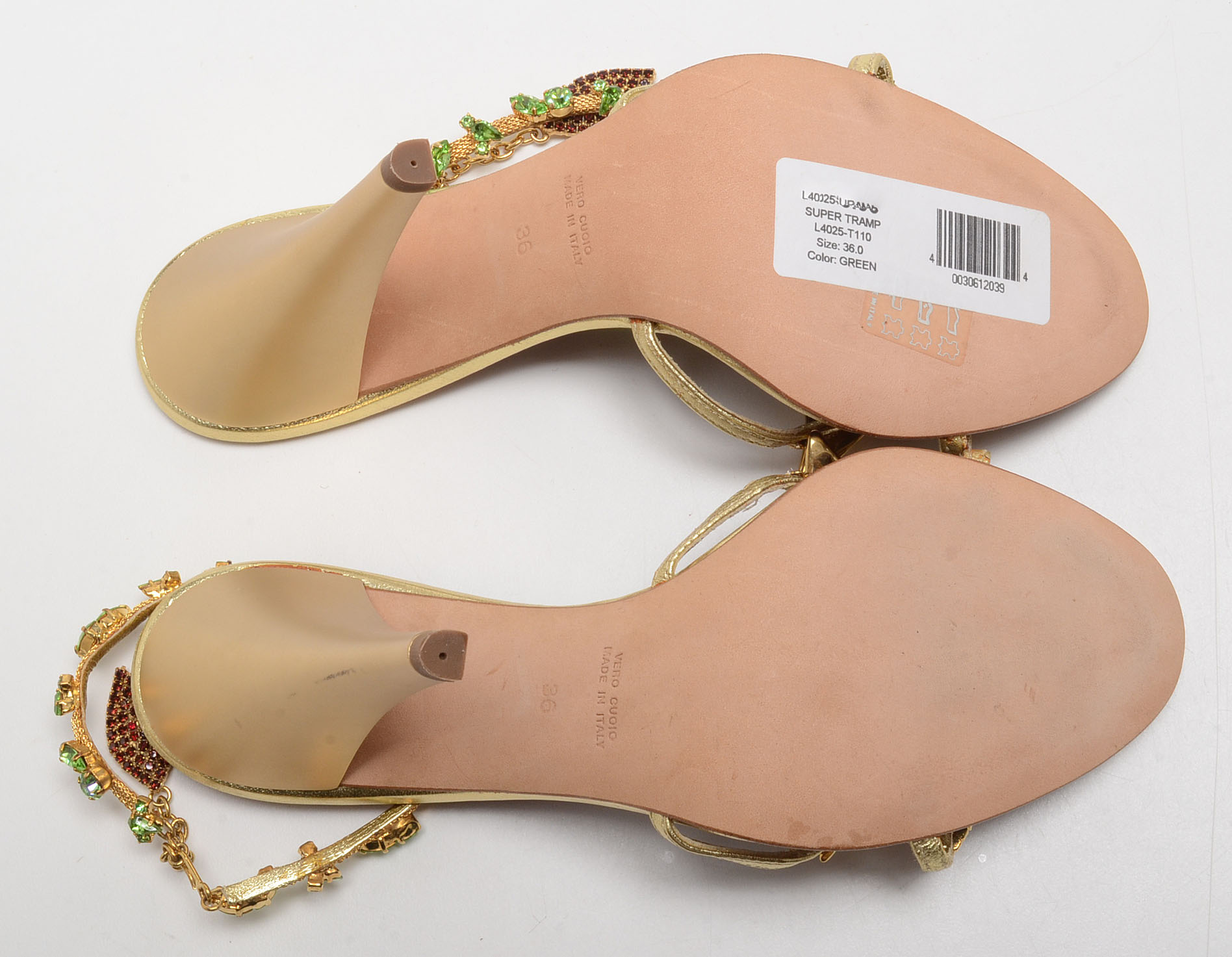 Roberto Cavalli Gold Metallic Leather Sling Back Dress Sandals Embellished with Swarovski Crystals