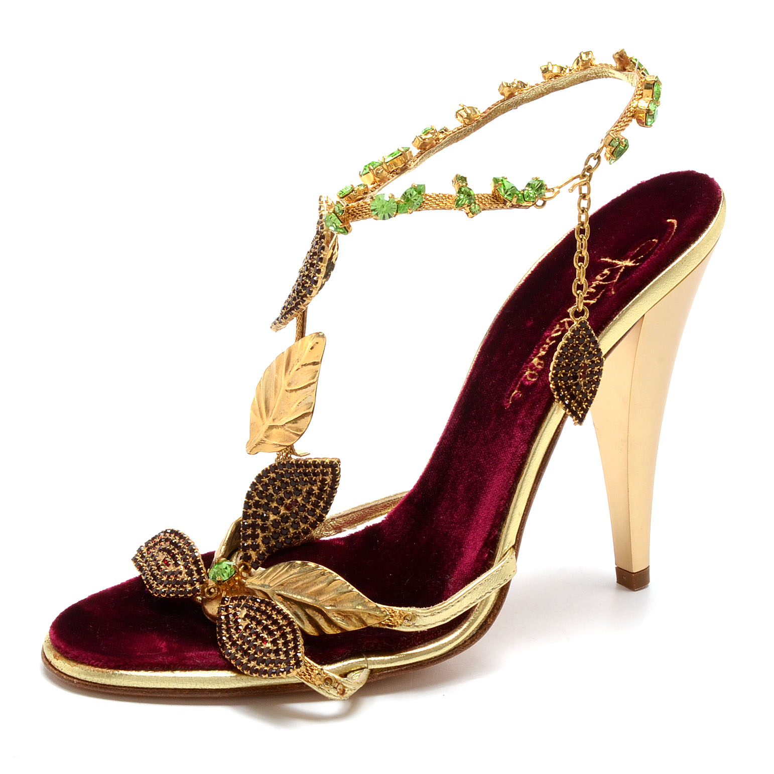 Roberto Cavalli Gold Metallic Leather Sling Back Dress Sandals Embellished with Swarovski Crystals