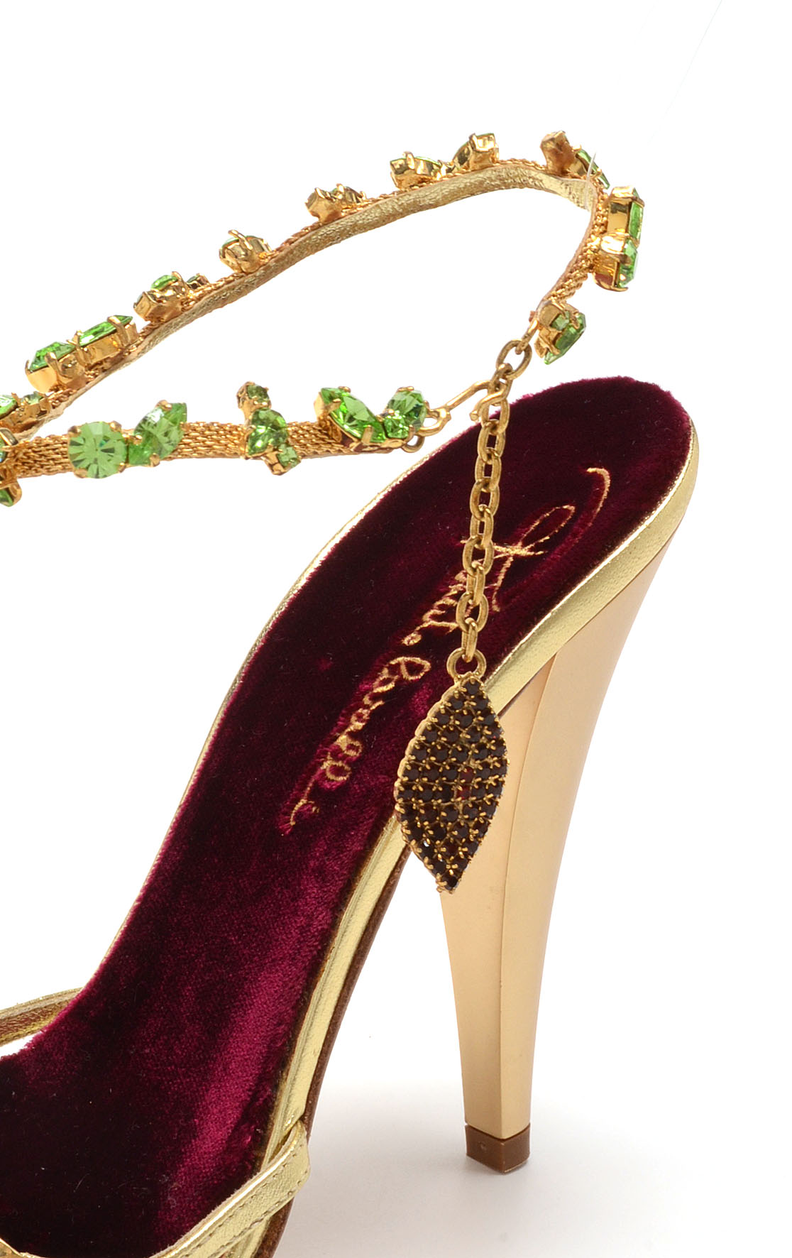 Roberto Cavalli Gold Metallic Leather Sling Back Dress Sandals Embellished with Swarovski Crystals