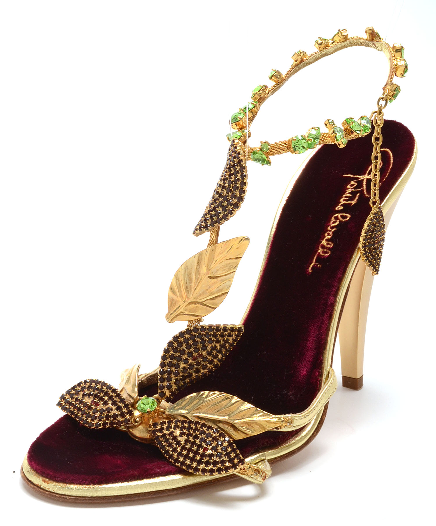 Roberto Cavalli Gold Metallic Leather Sling Back Dress Sandals Embellished with Swarovski Crystals
