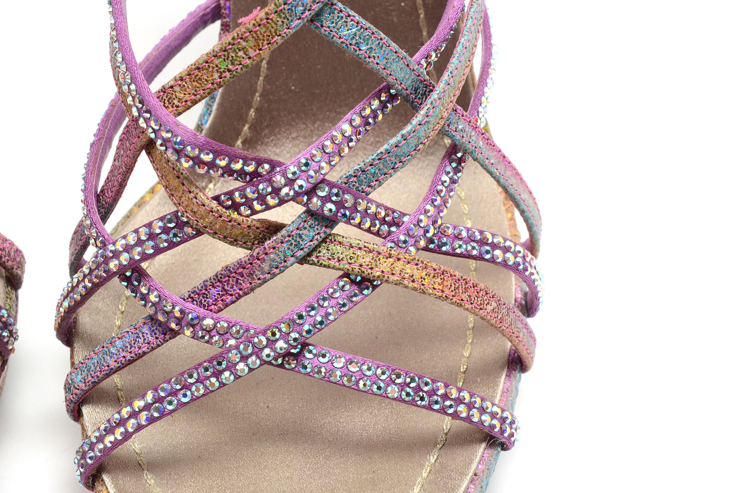 Rene Caovilla Glittery Open Toe Strappy Platform Sling Back Dress Sandals with Aurora Borealis Crystal Rhinestones