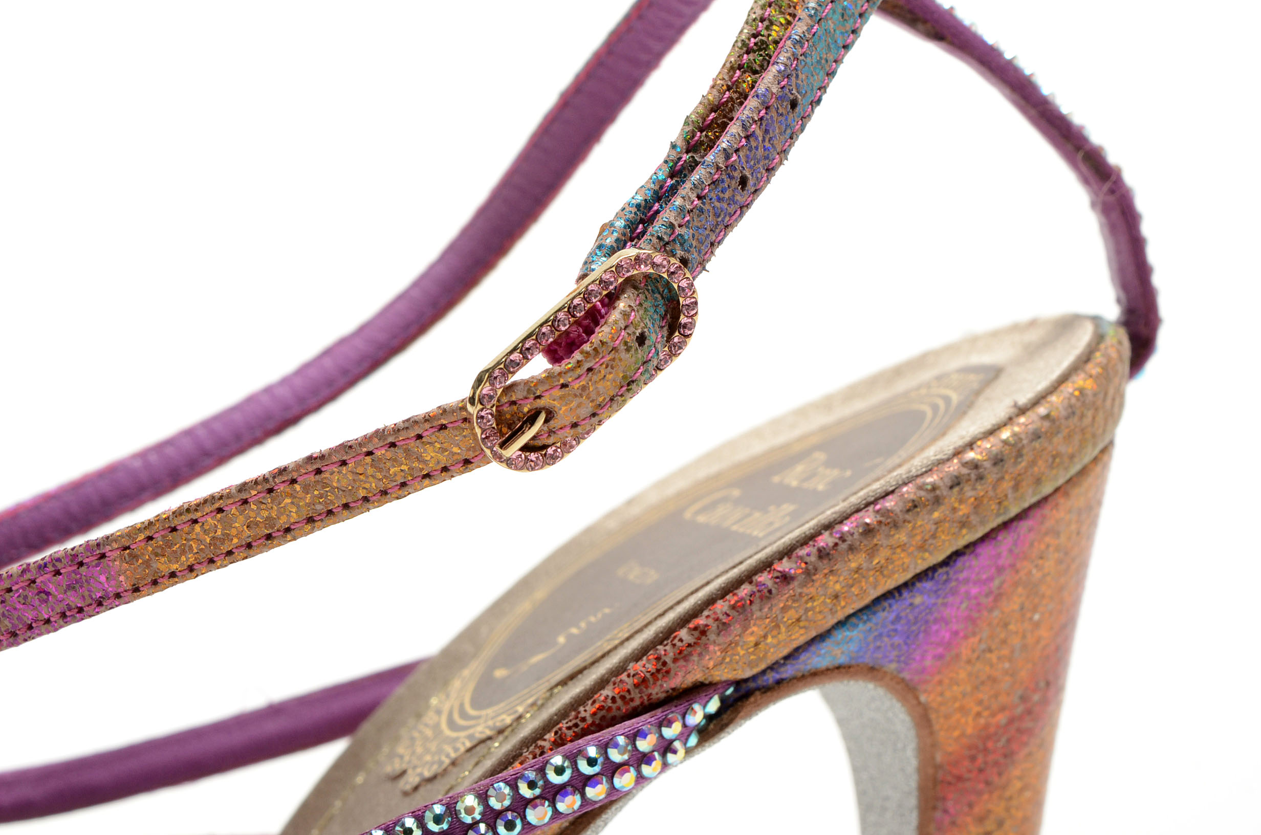 Rene Caovilla Glittery Open Toe Strappy Platform Sling Back Dress Sandals with Aurora Borealis Crystal Rhinestones