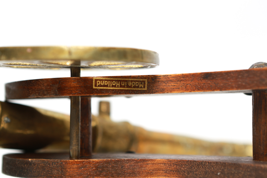 Vintage Brass Cannon on Wooden Stand from Holland