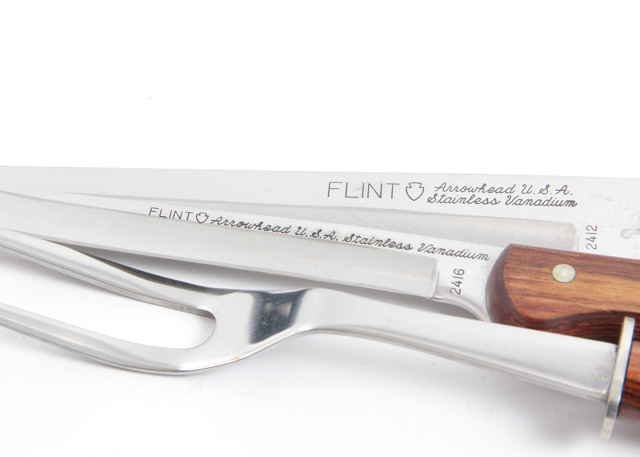 Set of Towle Steak Knives, a Flint Arrowhead Carving Set, and Silver Plated Coasters