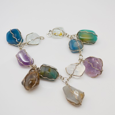 Sterling Silver Quartz Wire Wrapped Bracelet