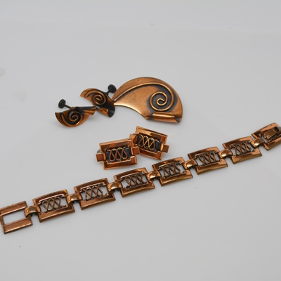 Vintage Copper Bracelet and Earring Set and Copper Brooch and Earring Set