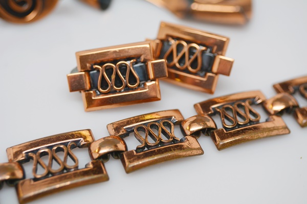 Vintage Copper Bracelet and Earring Set and Copper Brooch and Earring Set