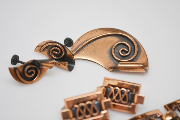 Vintage Copper Bracelet and Earring Set and Copper Brooch and Earring Set